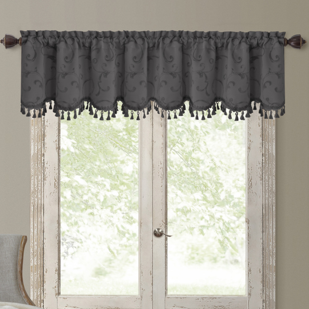 Gray Scalloped Valance with Tassel Trim
